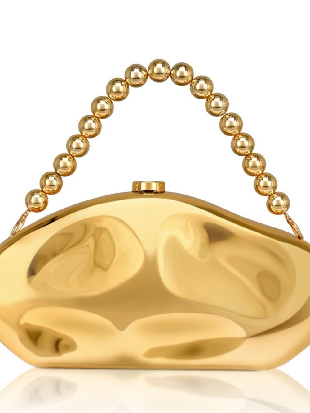 Gold Sculpted Evening Clutch with Beaded Handle